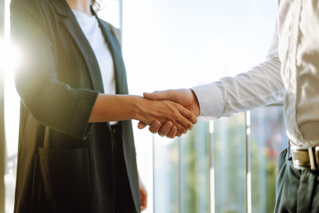 Two business professionals shaking hands