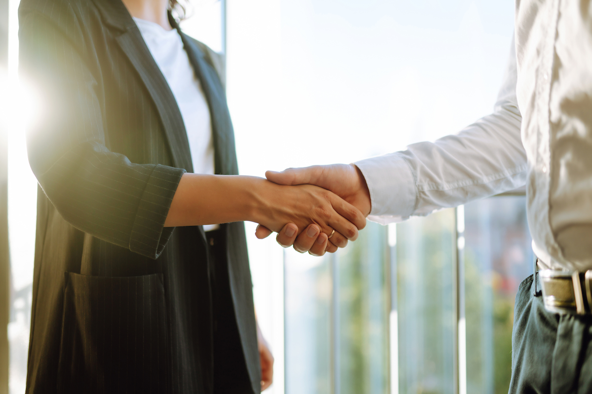 Two business professionals shaking hands